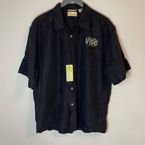 Men's Button Down Shirt Short Sleeve Top Single Pocket Size Large Black - Picture 1 of 8